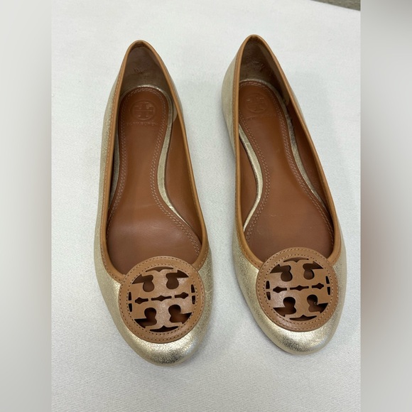 Tory Burch Shoes - Tory Burch Louisa Gold Tan Ballet Flats 9